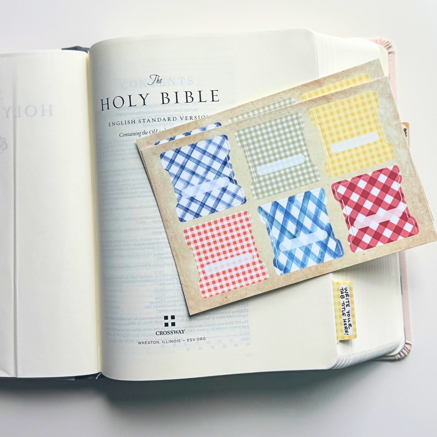 Blank Gingham Bible Journaling Tabs – 12 Tabs, 2 Sheets